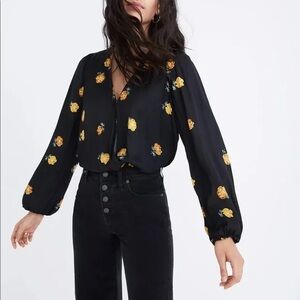 Madewell Bubble Sleeve Wrap Snap Floral Blouse Size Small